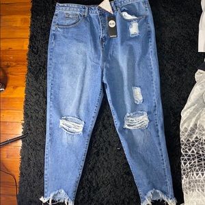 Plus Ripped Distressed High Waist Mom Jeans